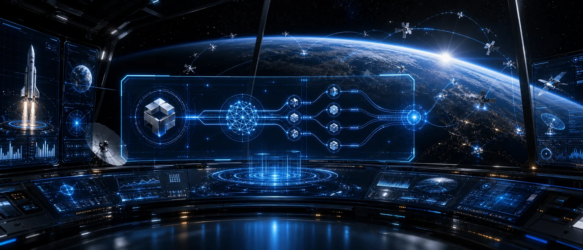 Orbital command interface showing Grokmaxus payment routes around Earth